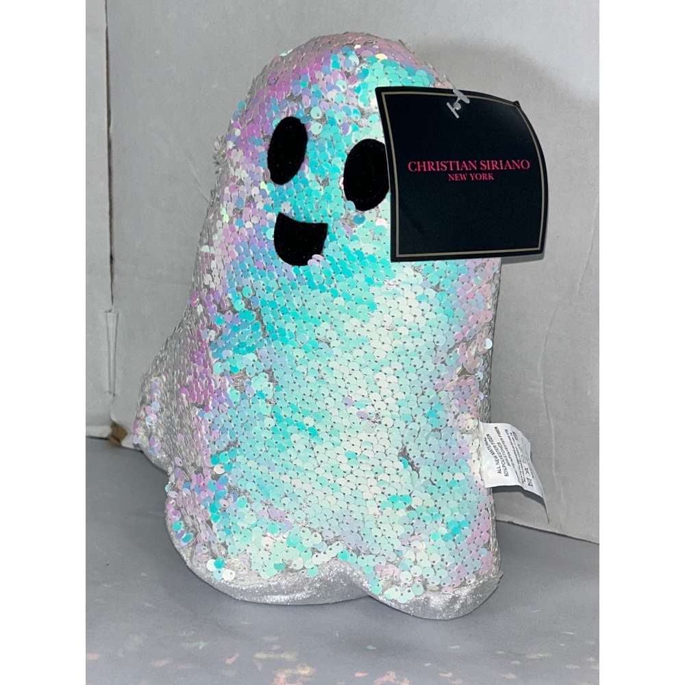 Christian Siriano Iridescent Sequin Ghost Plush Pillow 9" NWT Halloween